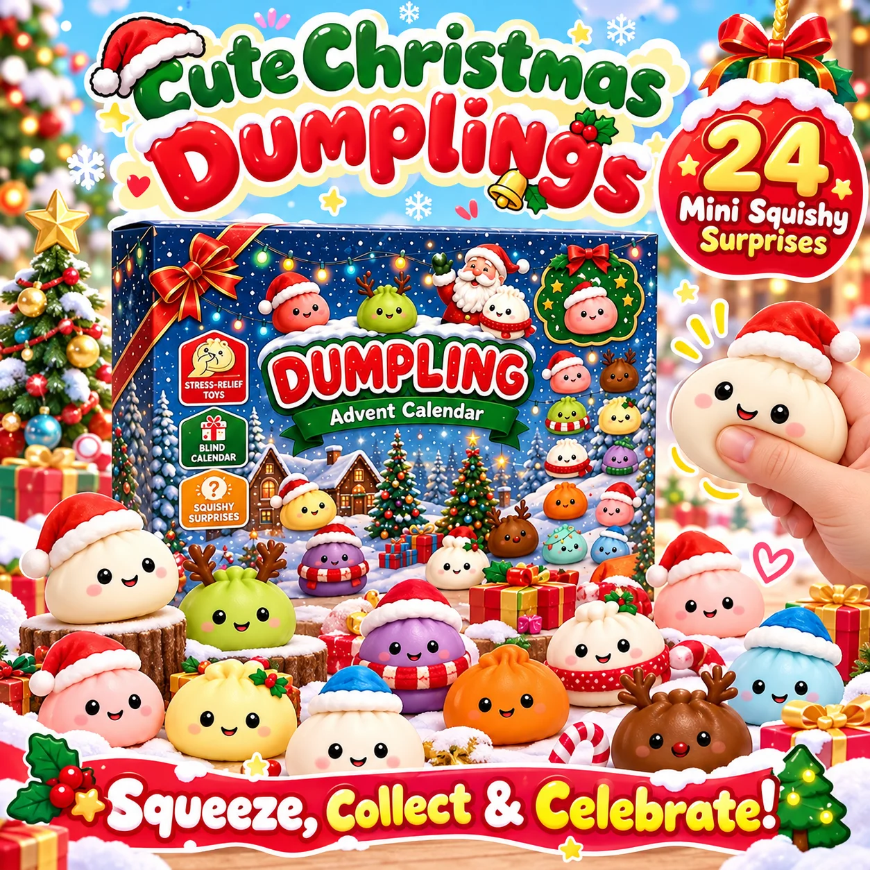 2026 Christmas Advent Calendar 24 Days 24 Mini Squishies Mystery Surprise Box Squeeze Sensory Fidget Holiday Gift Set Pack