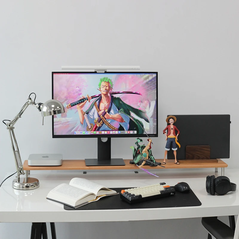 Computer monitor stand, black walnut wood red desk, beautiful base, office desktop storage and storage.