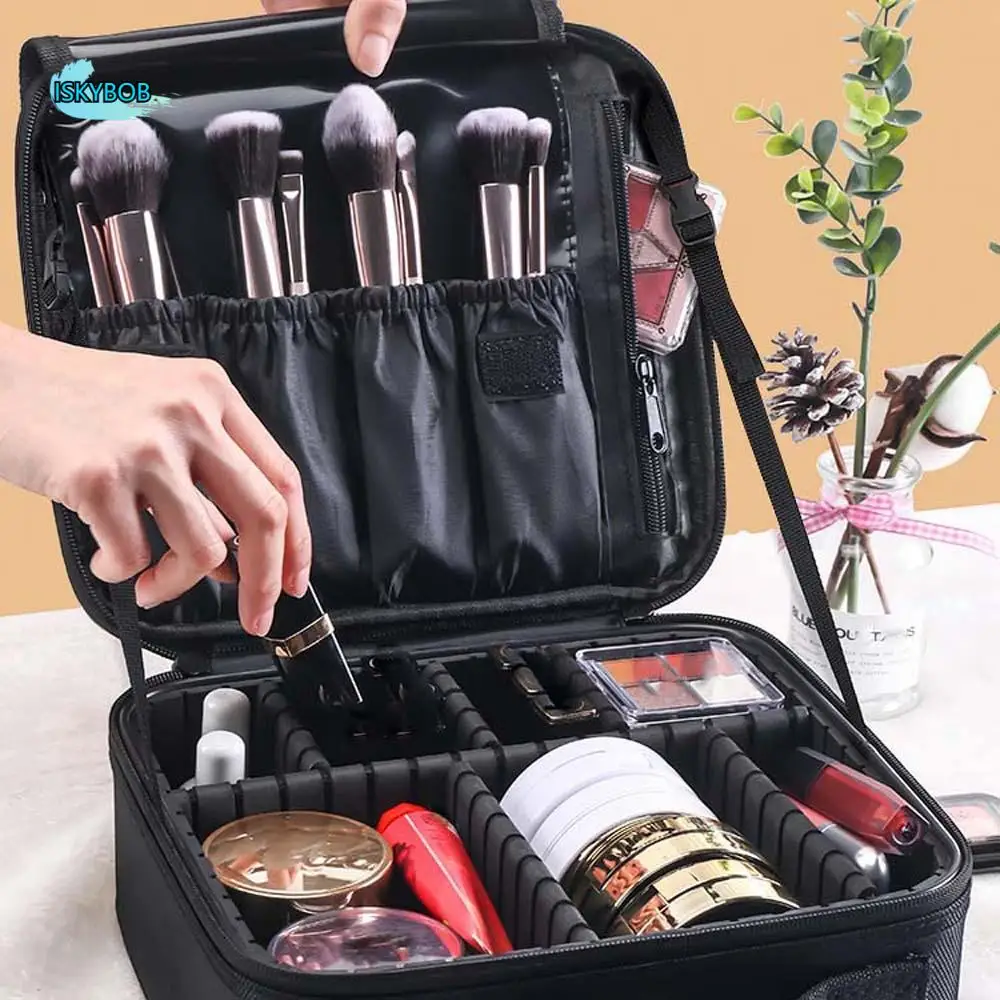 

Large Capacity Cosmetic Bag Suitcase Anti-Splash Water Portable Handheld Makeup Bag Solid Color Oxford Cloth