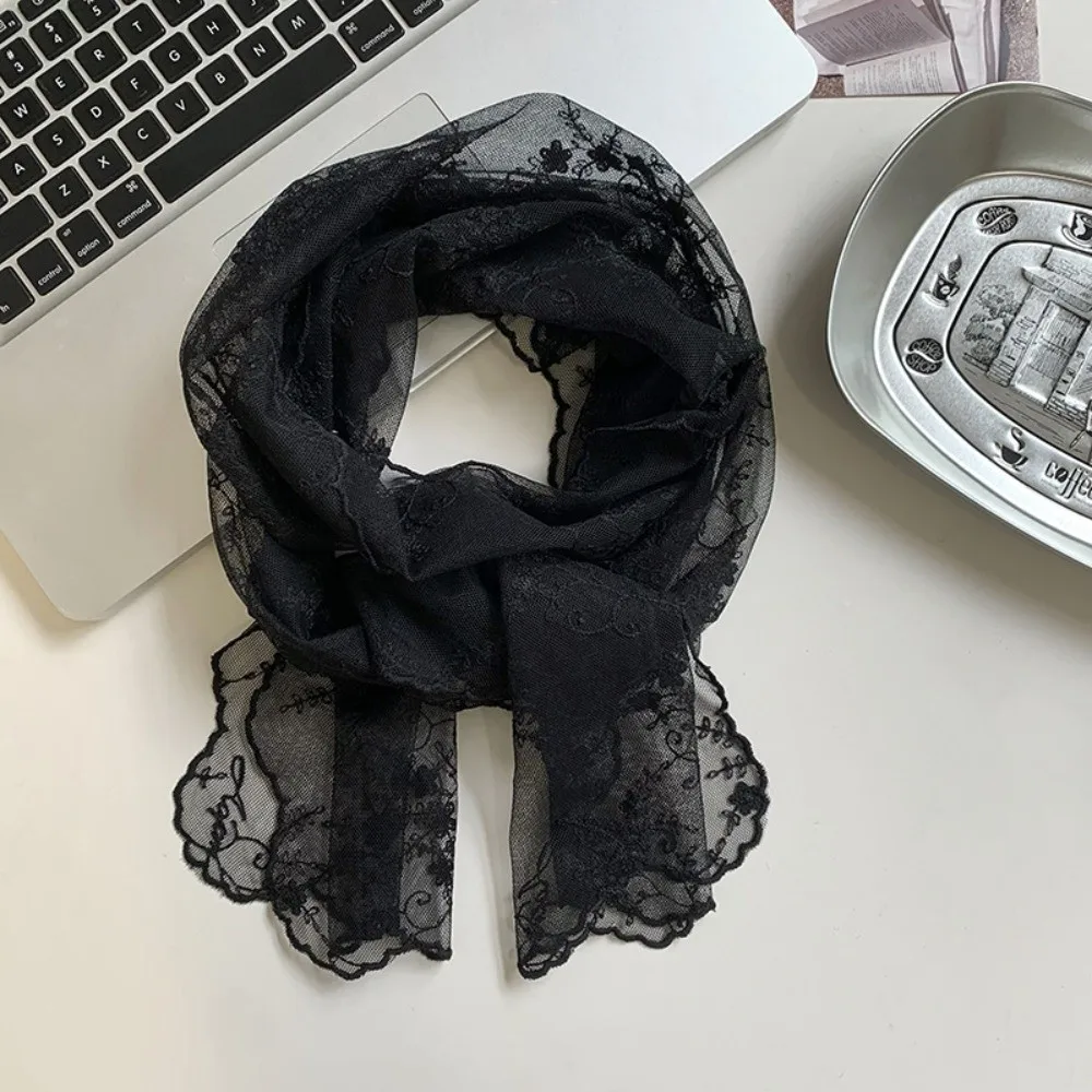 

Fashion Long Lace Scarf Lightweight Breathable Sunscreen Lace Shawl Flower Embroidered Solid Color Shawl Headscarf Summer