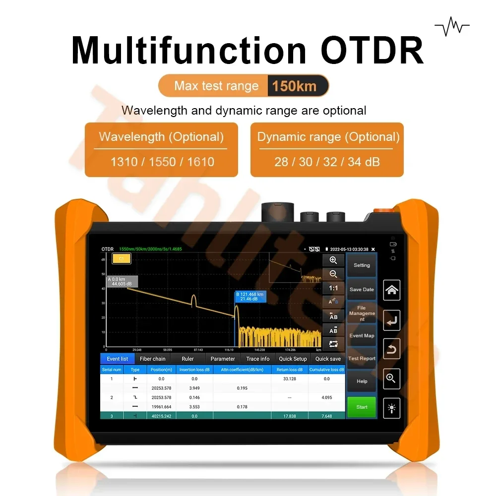 Tahlitech OTDR 1310/1550/1610nm 28/26/24dB Fiber Optic Reflectometer Touch Screen VFL OLS OPM Event Map Ethernet Cable Tester