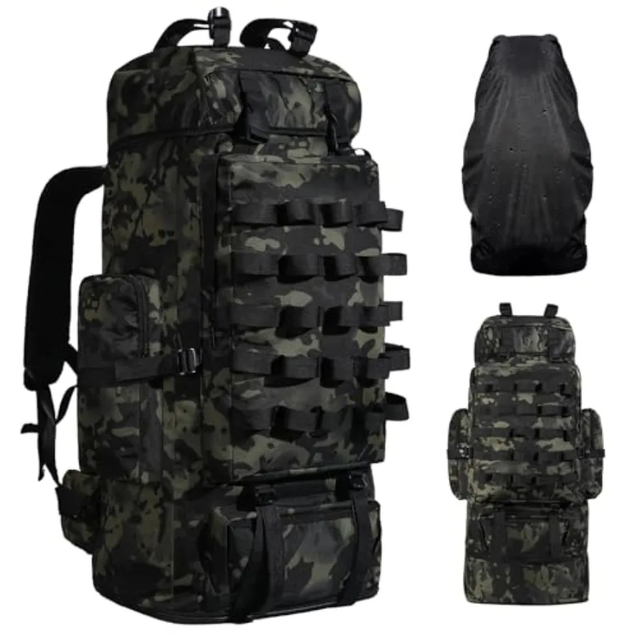 

70L/100L Camping Hiking Backpack with Rain Cover, Expandable Large Military Tactical Backpack, Waterproof Molle Racksack Travel