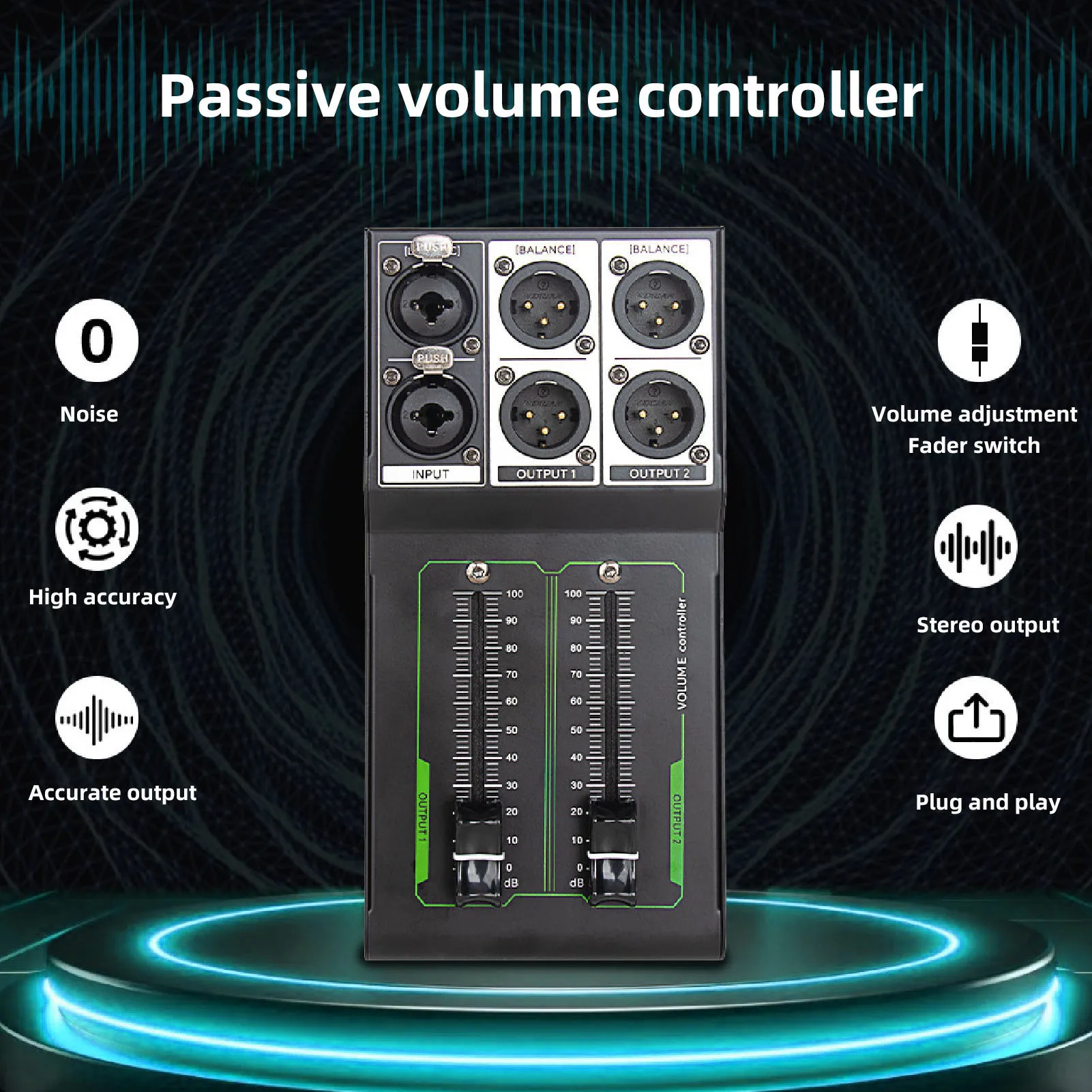 Stereo Controller All Metal Non Slip Accurate Adjustment Passive Volume Controller 1 in 2 Out for Studio and Home Sound System