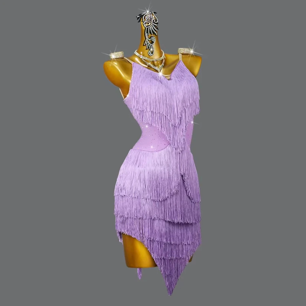 2025 New Latin Dance Fringed Dress Women Midi Competition Costume Sexy Girls Party Skirt Clothes Wear Cha-Cha Evening Stage suit