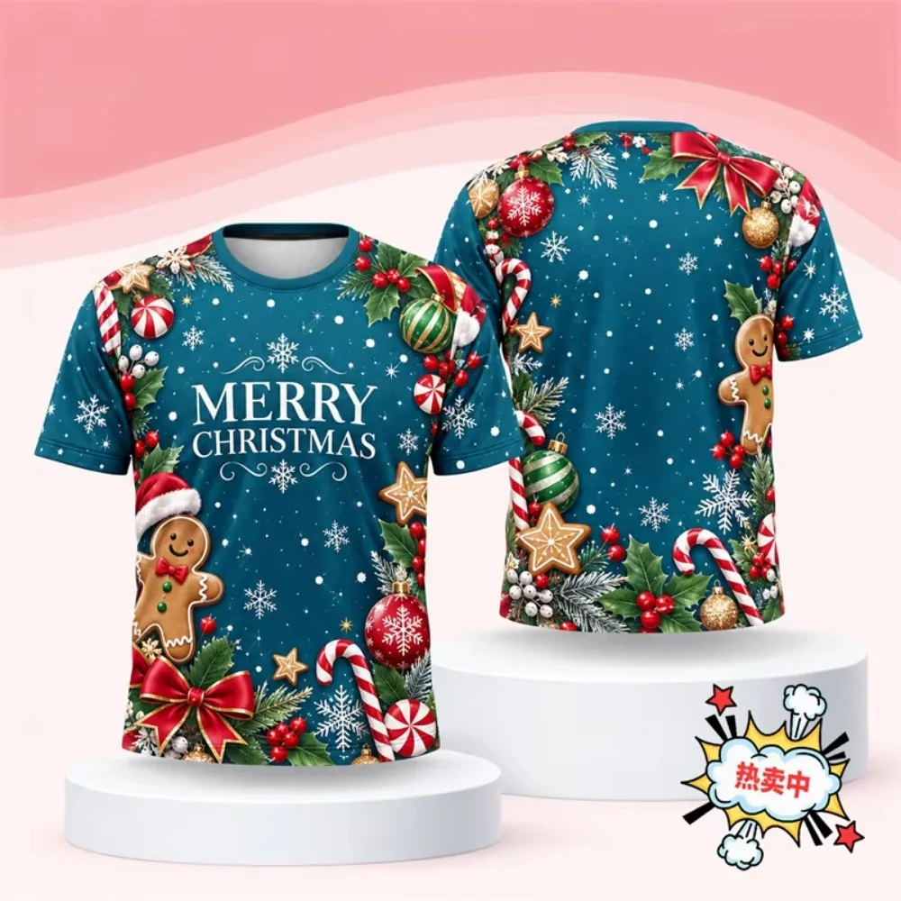 Merry Christmas Gingerbread Graphic 3D Print Sport Quick-dry Breath MenT-Shirt Outdoor Street Casual Party Parent-Child Clothing