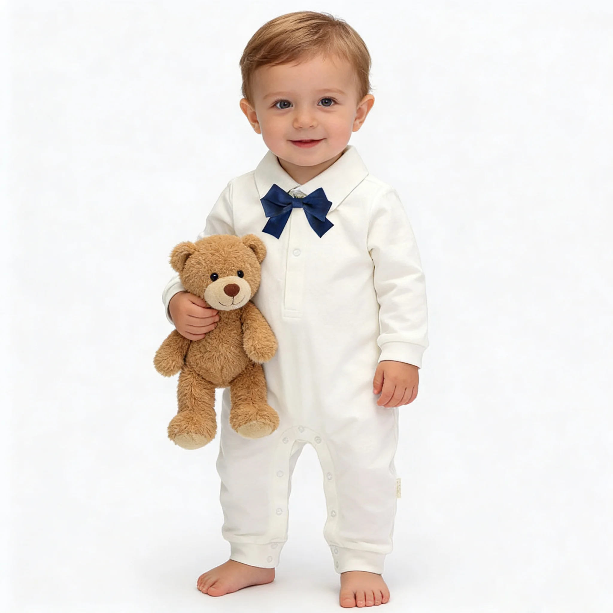 

Baby Boy Gentleman White Romper Soft Cotton One-Piece Jumpsuit with Bowtie for Baptism Birthday Suitable for 0-24 Months