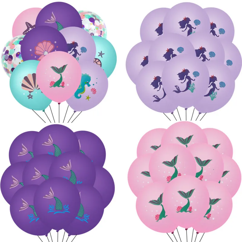 

10/30pcs Mermaid Balloon Printed Colorful Paper Scrap Latex Blue Purple Ocean Balloon Mermaid Party Decoration Supplies