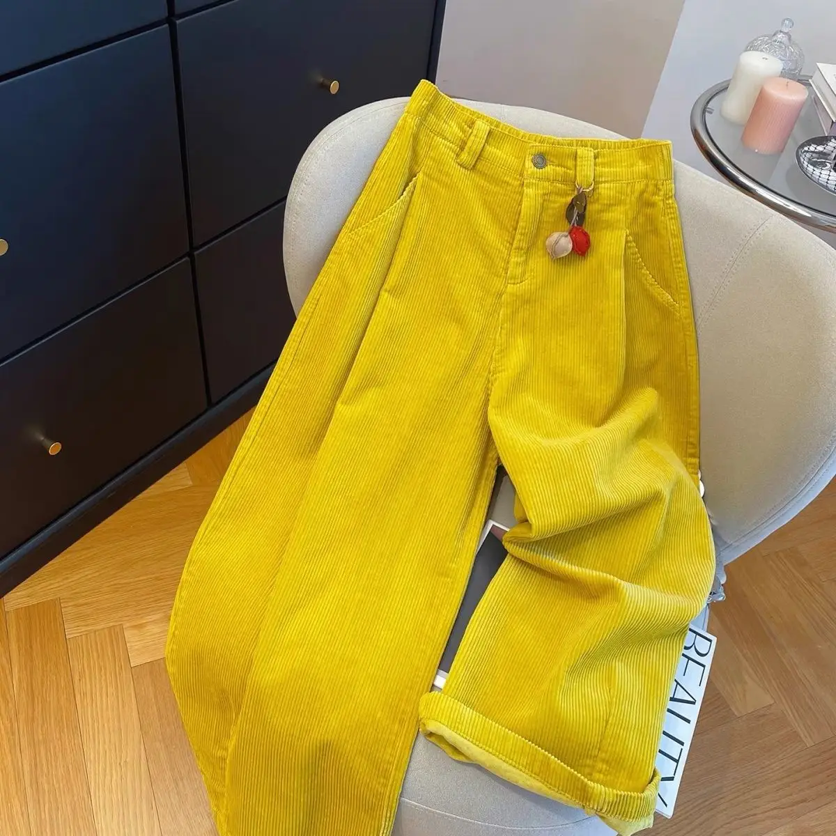 

Брюки унисекс больших размеров из утолщенного вельвета с широкими штанинами, свободные прямые повседневные длинные брюки для осени и зимы, новинка