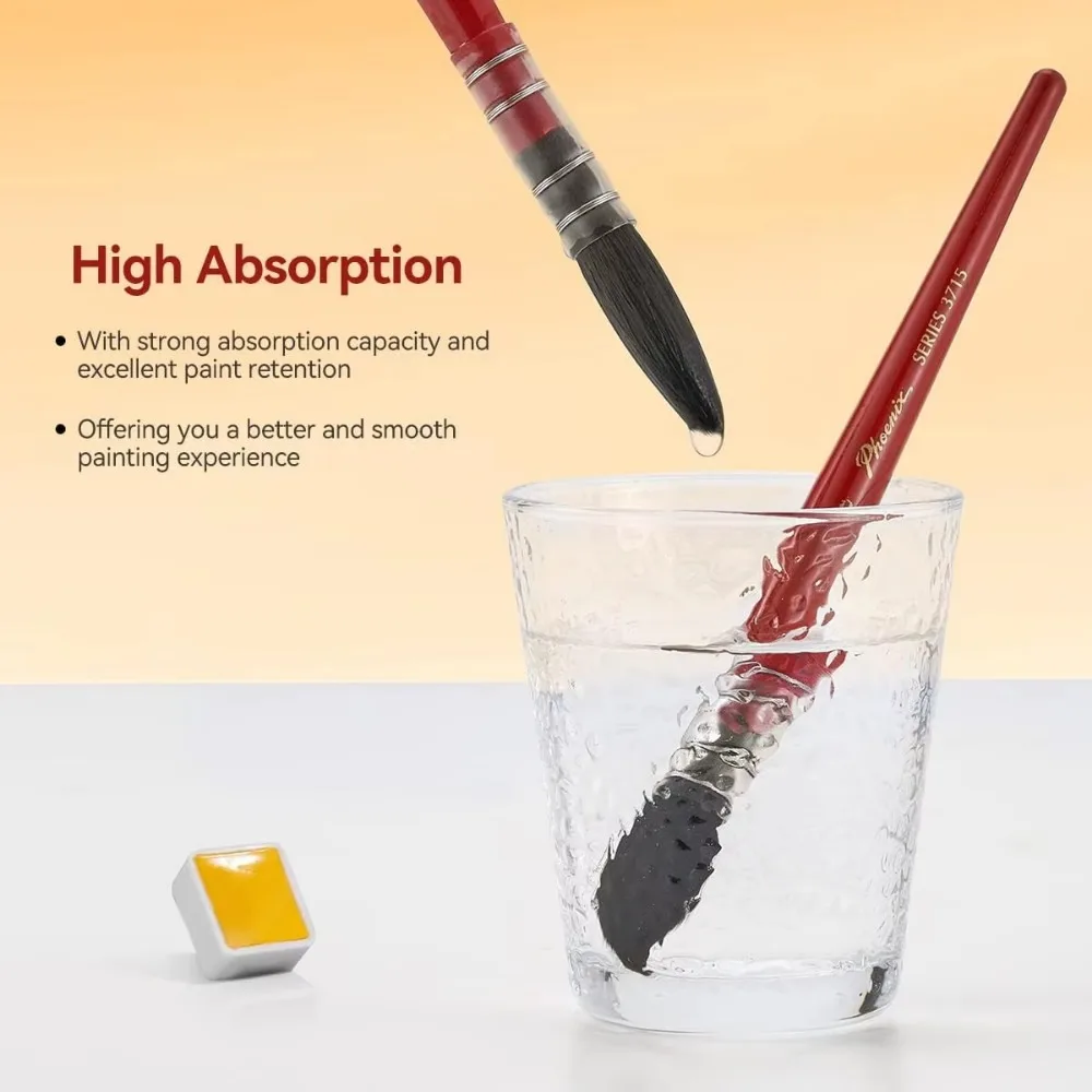 مجموعة فرش ألوان مائية خفيفة الأطياف مجموعة فرش طلاء شعر السنجاب الاصطناعية للفنانين البالغين المتناوبين فرشاة ممسحة مستديرة مدببة