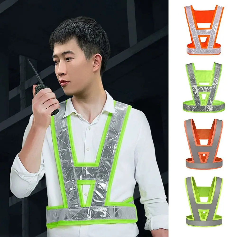 

V Shape Highlight Reflective Vest Lattice Reflective Straps Green Orange Warning Clothing Running Cycling Warp Knitting Cloth