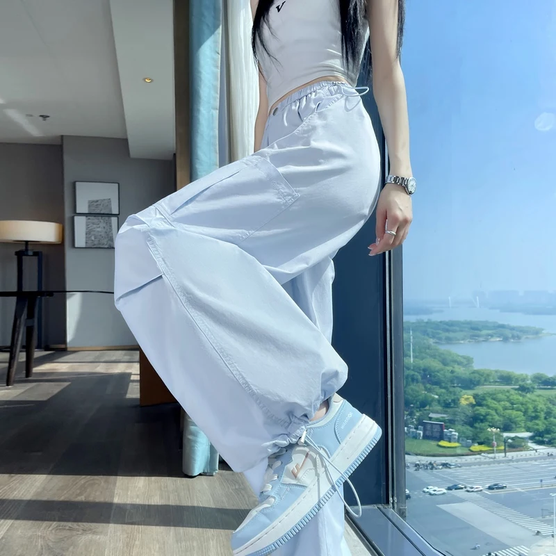 

Summer 2026 Women's High Waist Two-Way Wear Thin Quick Dry Casual Pants Sports Trousers Straight Leg Loose Fit Polyester Fiber