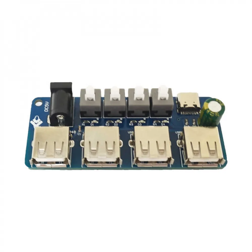 Power Expansion Module Button Control USB HUB Distribution Board DC 5V Power Supply Expansion Module 4-Way USB Power Supply HUB