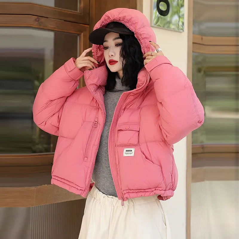 الشتاء تصميم الأزياء جيب دافئ الخبز نمط معطف المرأة مقنعين سترة منتفخة سميكة بطة بيضاء أسفل ملابس خارجية غير رسمية #3