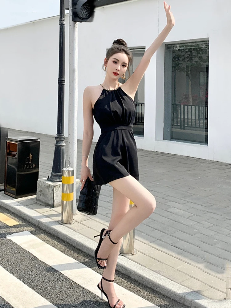 New Fashion Elegant Women Jumpsuits Black Sexy Halter Sleeveless Party Club Beach Femme Mujer Shorts High Waist Playsuits Summer