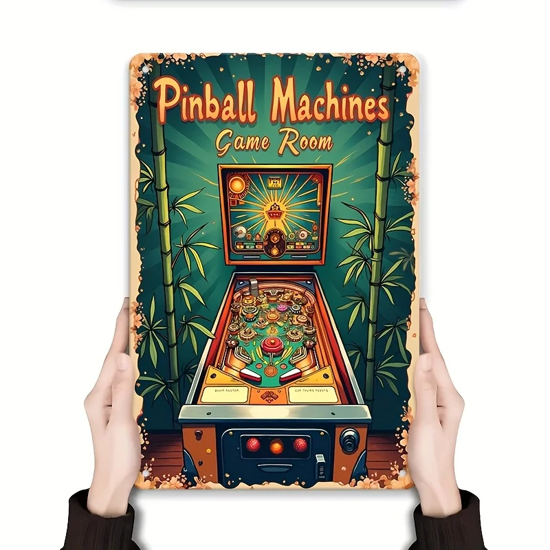Retro Pinball Machines Game Room Metal Sign - Arcade Wall Art Decor for Bars, Game Rooms, Home Entertainment Centers