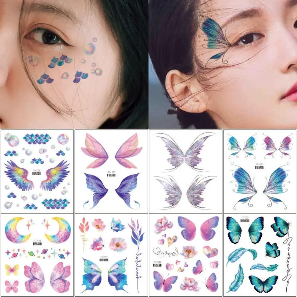 Cartoon Waterproof Artistic Colorful Glitter Tattoo Stickers Temporary Tattoos Water Transfer Sticker Butterfly Tattoo