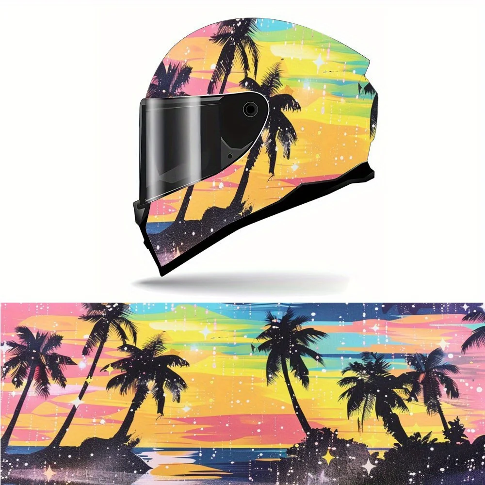 

Chic Tropical Vista Colorful Sky Palm Full Face Vinyl Motorcycle Helmet Decorative Sticker Waterproof Self-adhesive Gift for Mot
