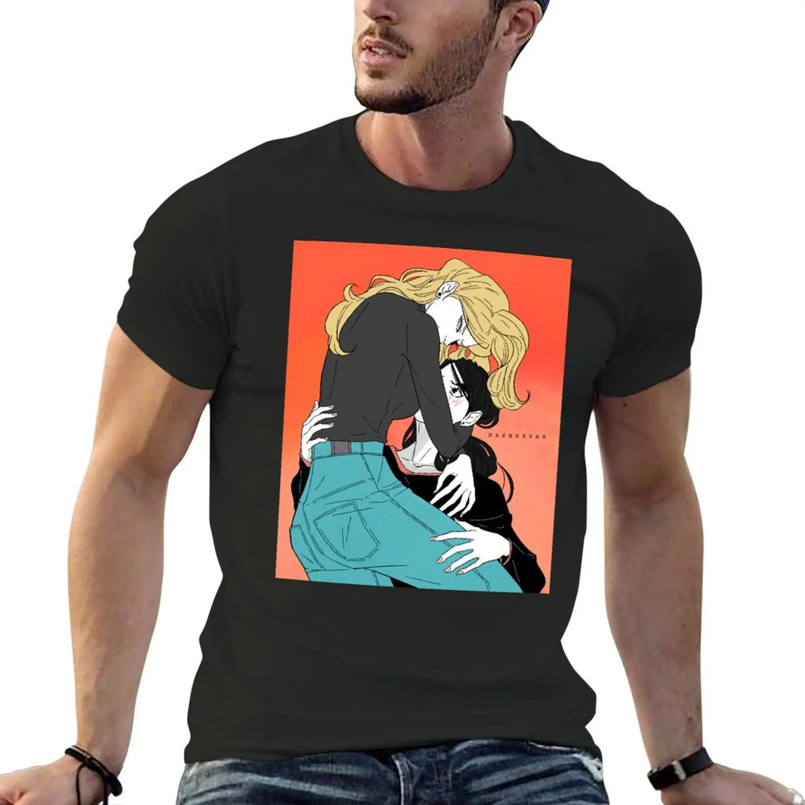 Mitsu and Celia Hug Blindfold Mashersan T-Shirt sweat graphic shirts men t shirt