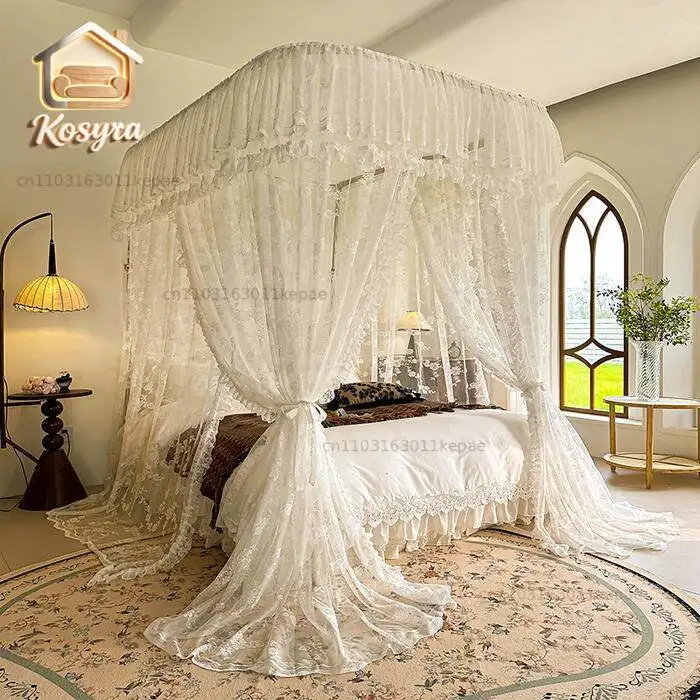 U-shaped rail lace mosquito net thickened aluminum alloy lifting track princess floor model bedroom encrypted jacquard 3 door