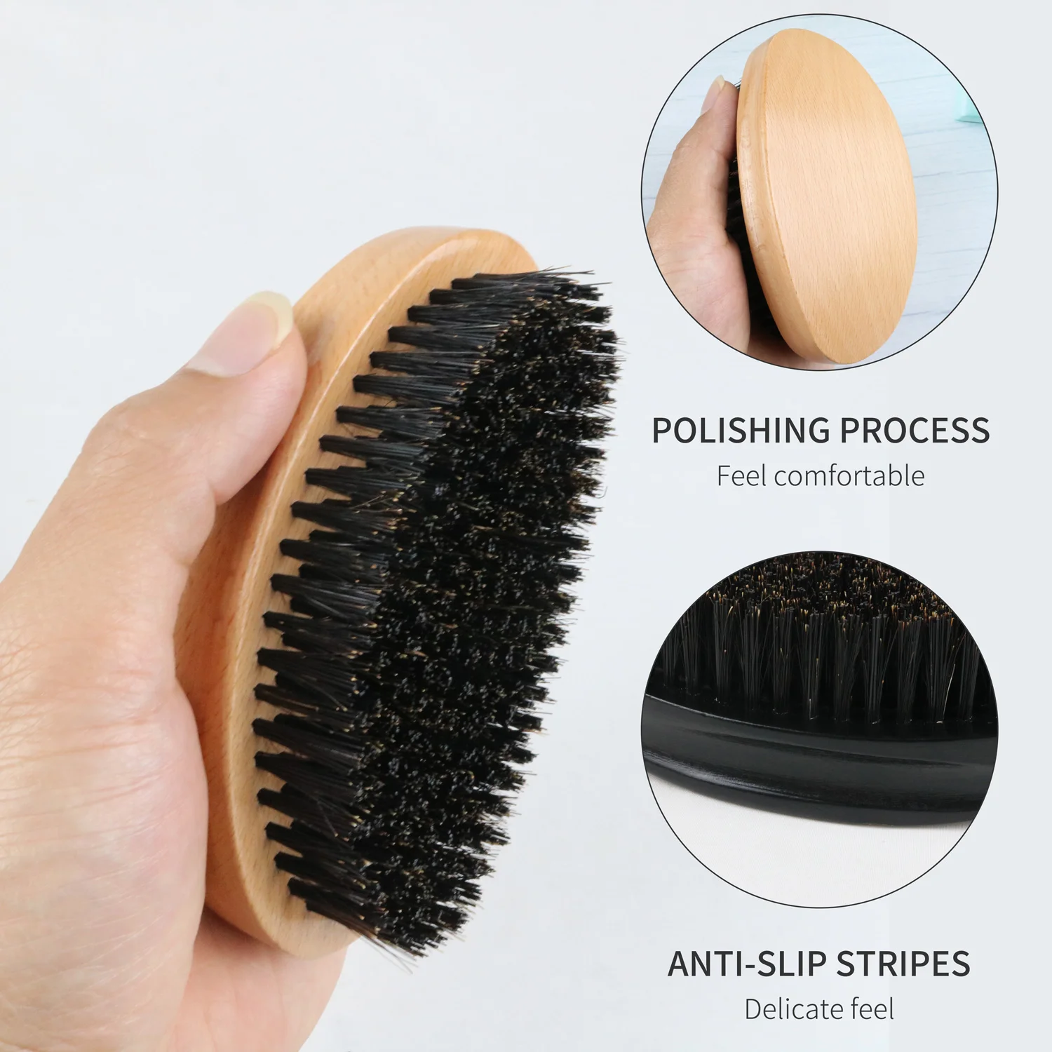 Natural Wood Beard Grooming Brush Boar Bristle Mix Nylon for Men\'s Mustache Shaving Comb Facial Hair Cleaning 360 Wave Brush