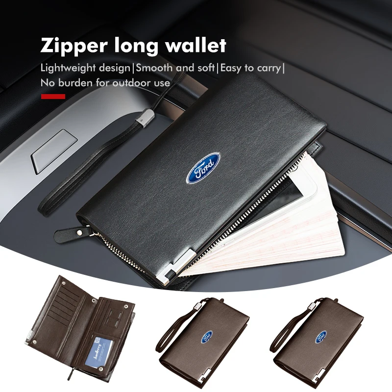 Cartera de cuero con cremallera larga y gran capacidad para Ford, con múltiples ranuras, para modelos Escort, KA, Flex, Everest, KA, Expedition, Falcon, Fusion