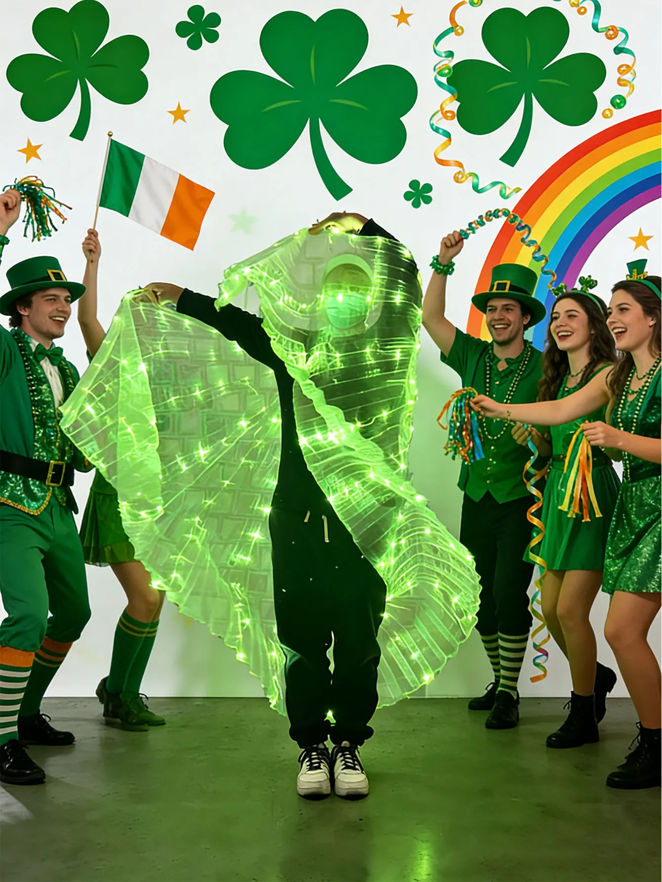 Groene LED-feestdecoratie rekwisieten, decoratieve vleugels van St. Patrick's Day, danscape (verkocht zonder batterijen)