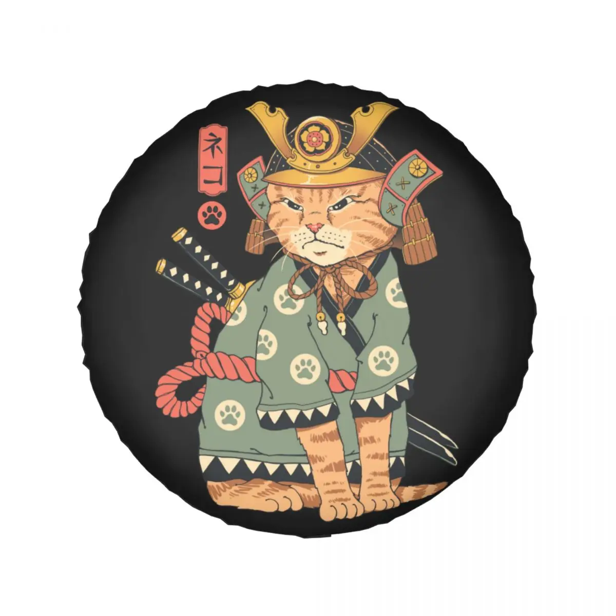 Neko Samurai Cat Spare Tire Cover Universal Fit for Jeep Pajero Japanese Feline Ninja Shinobi SUV RV 4WD Car Wheel Protectors