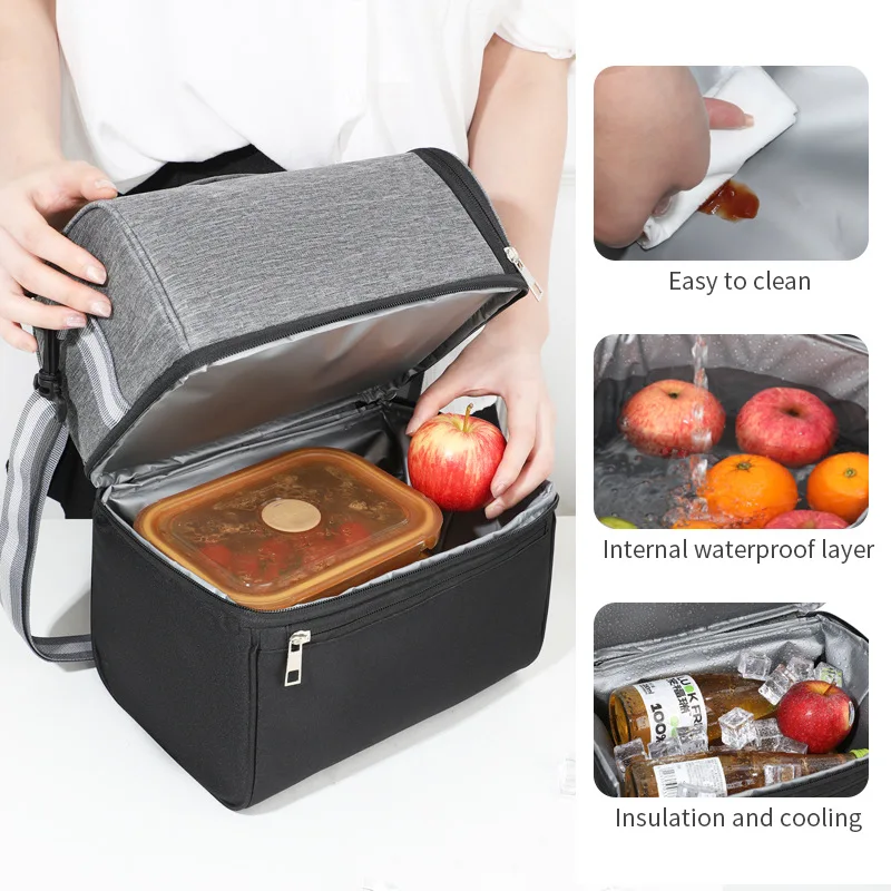 Large Capacity Insulated Lunch Bag Cooler With Containers For Men Portable Leakproof Thermal Shoulder Lunch Box Tote with Zipper