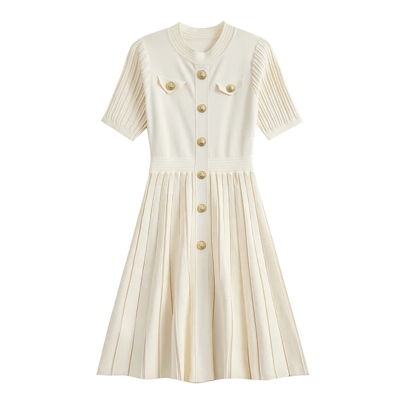 ZJYT New Summer 2026 Fashion Knit Dresses for Women Elegant Short Sleeve Beige Black Casual Daily Party Aline Dress Vestidos - Image 5