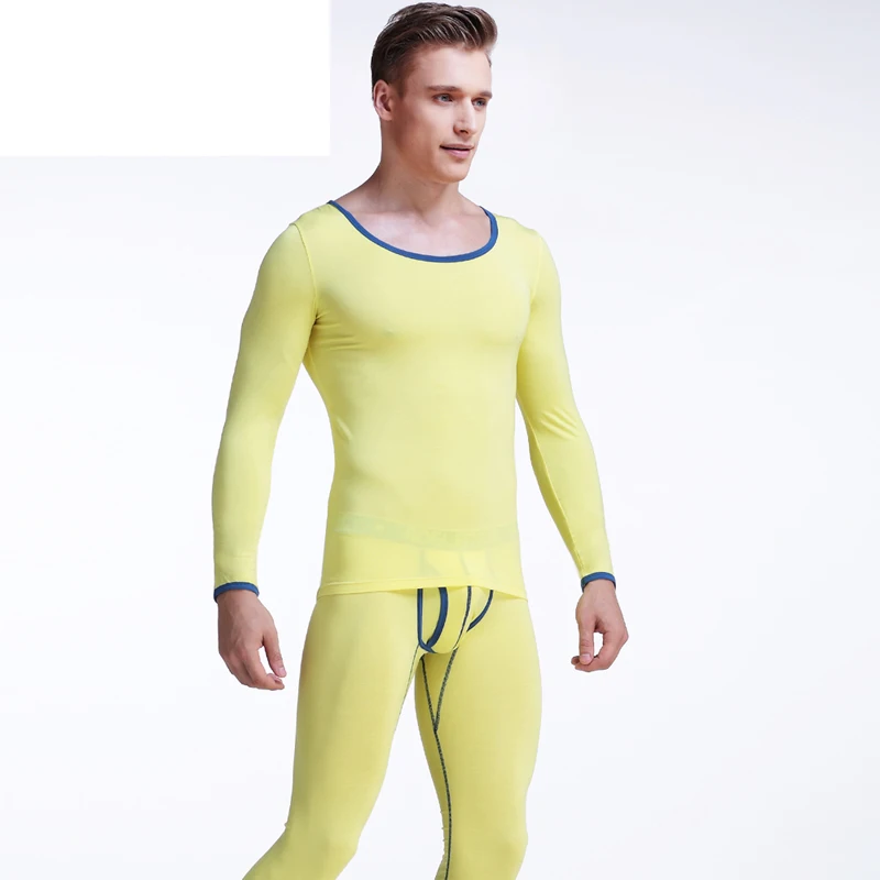 قميص رجالي رفيع موديل نحيف برقبة دائرية قميص طويل جونز للشباب بدلة دافئة ملابس داخلية للرجال