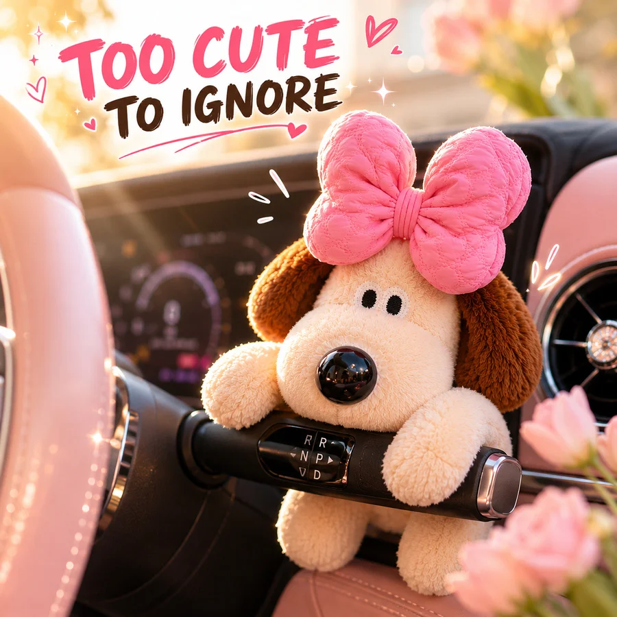 Cute Plush Puppy Decoration, Car Ornament for Wiper Rod, Turn Signal Lever, Door Handle, and Interior Hanging Decor