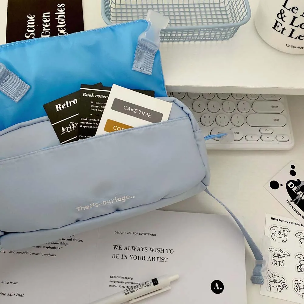 Tempat alat tulis gaya Korea, dompet perjalanan warna Solid, tas pena besar, kantong ritsleting, tas kosmetik gaya Ins Korea