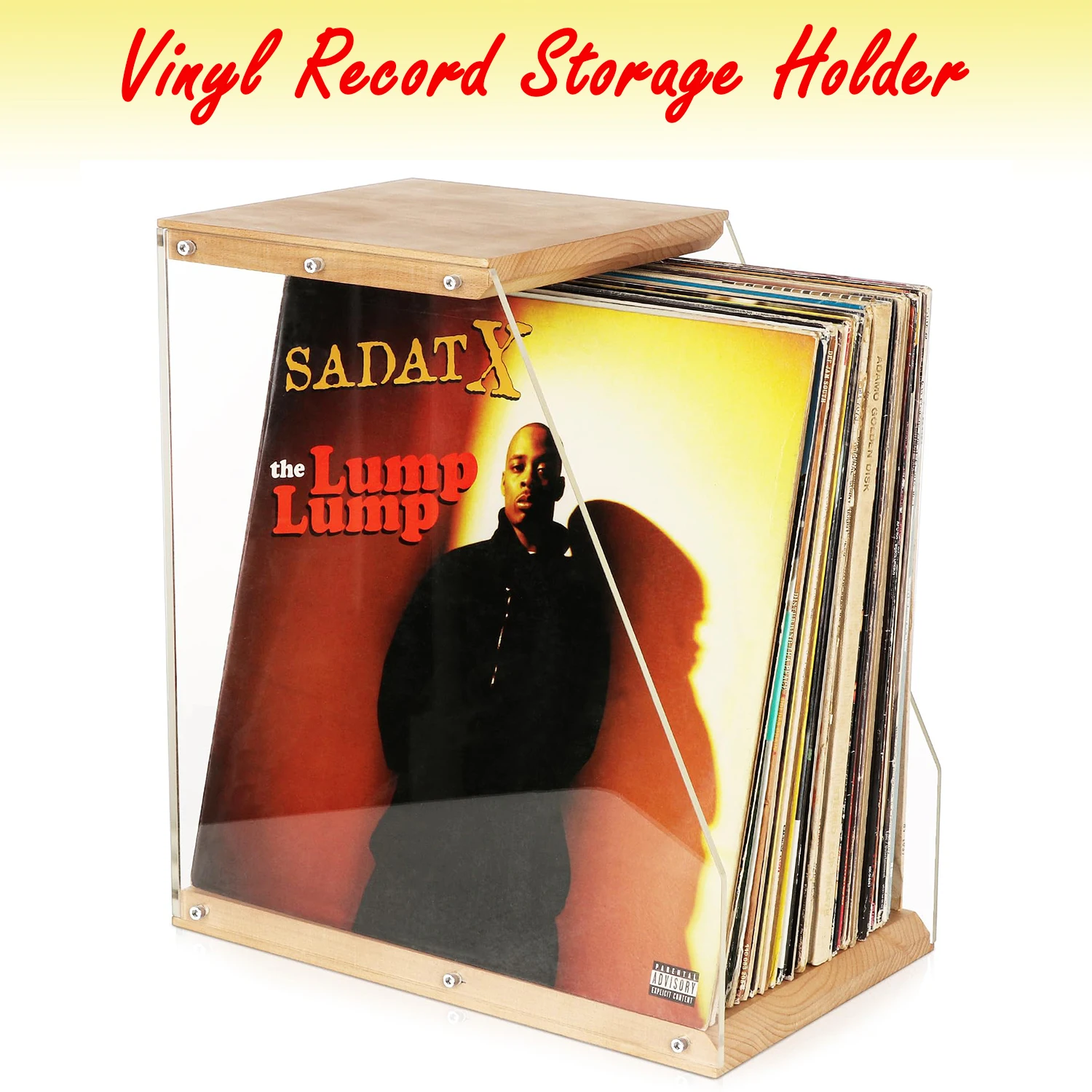 Vinyl Record Storage, Vinyl Record Album Holder, Box Case Crate, Desktop Acrylic & Wooden LP Record Crate, Holds to 40+ Records