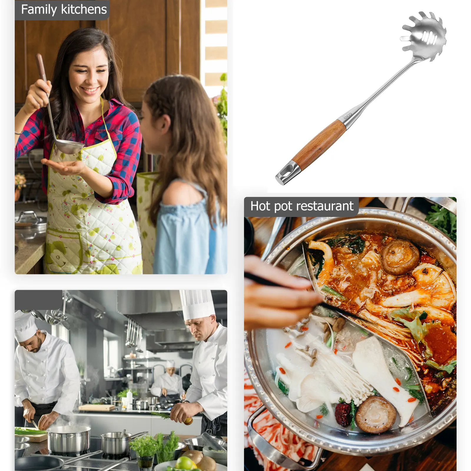 

Stainless Steel Spaghetti Server Noodle Strainer Spoon Colander Tool Handle Anti-Scald Heat Resistant for Pasta