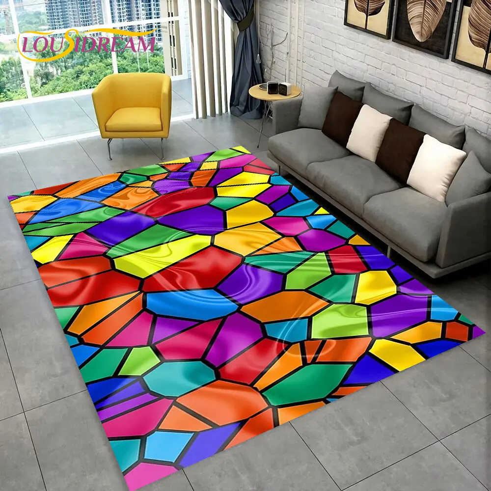 Illusion Rainbow Chromatic Colour Area Rug,Carpet Rug for Home Living Room Bedroom Sofa Doormat Decor,kids Non-slip Floor Mat 3D