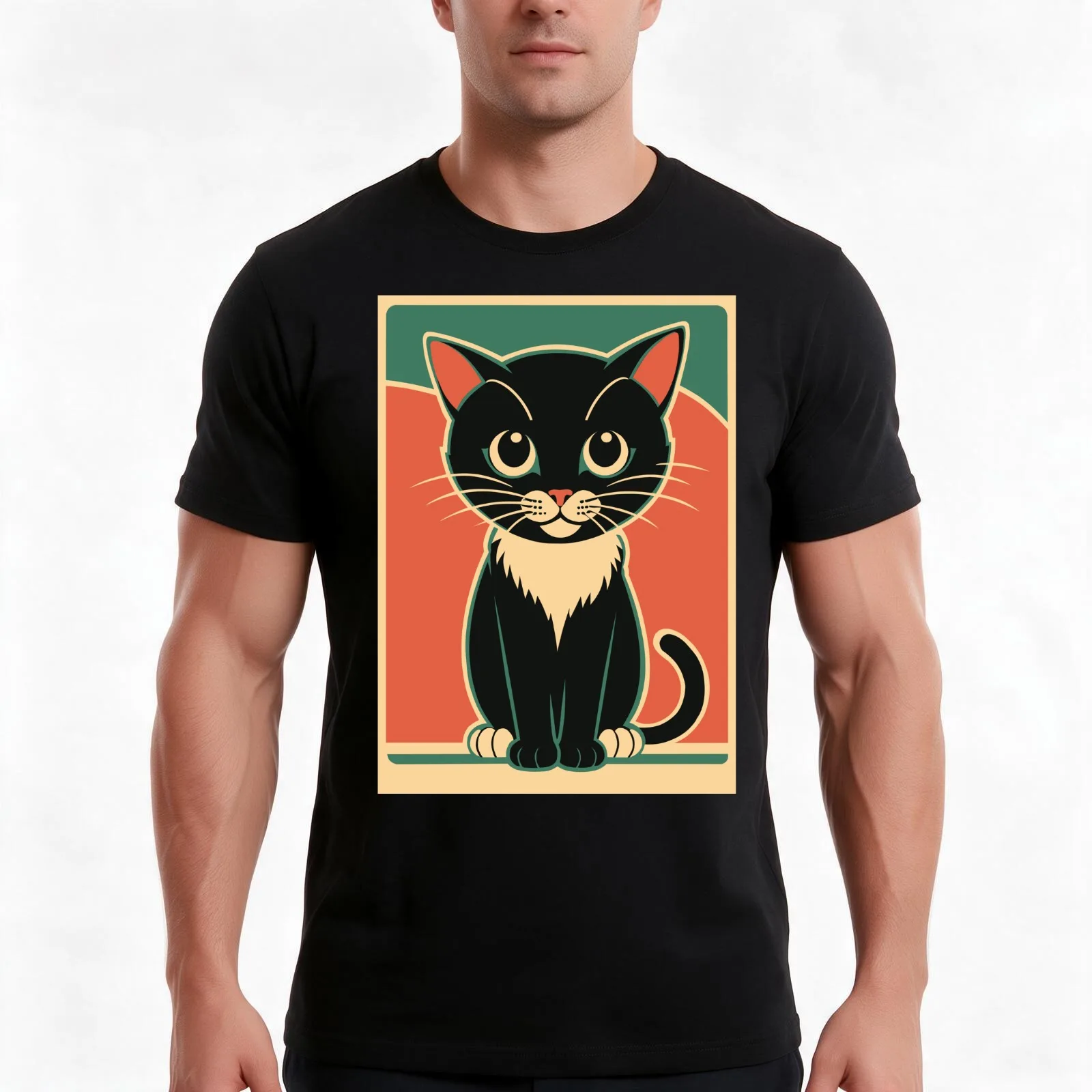 Tuxedo Cat - Chic Chat Créations Ref.016 T-Shirt, Summer Casual Cotton Tee, Oversized Streetwear Tops, Vintage Graphic Print