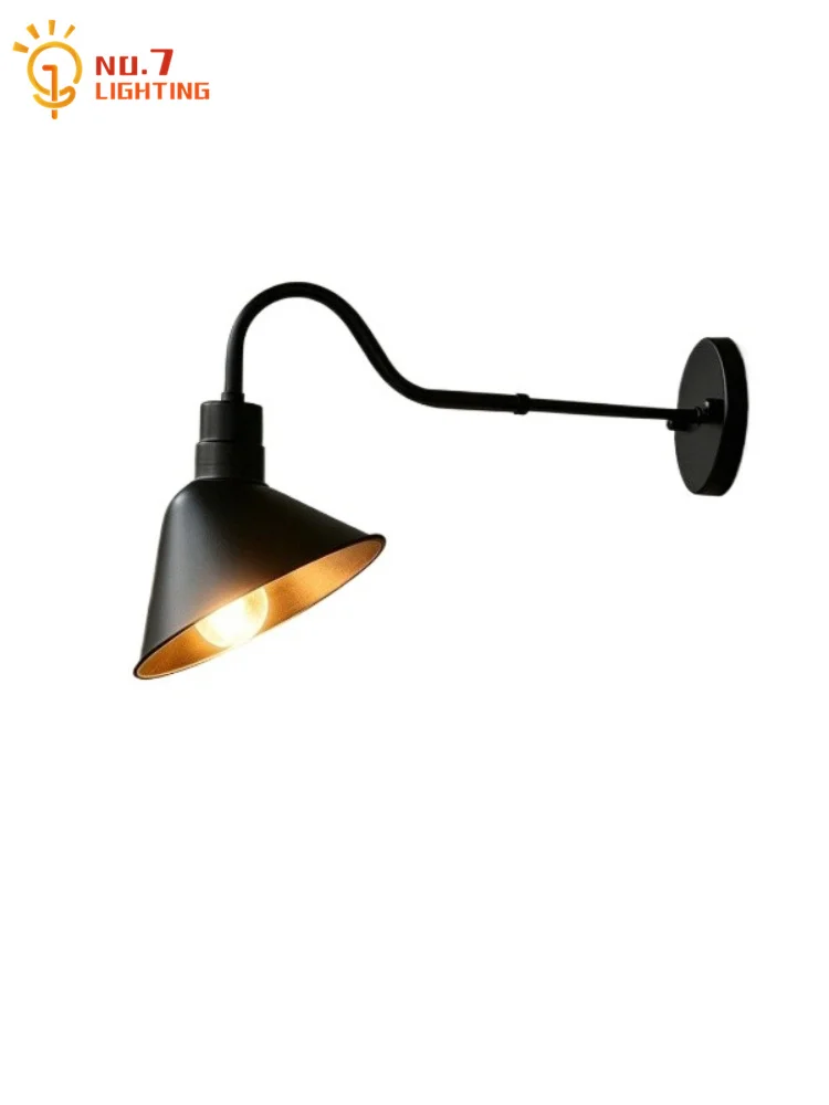 Modern Simple Retro Black/bronze Wall Lamp LED E27 Iron Art Decorative Wall Mounted Patio Bedroom Background Bedside Studio Cafe