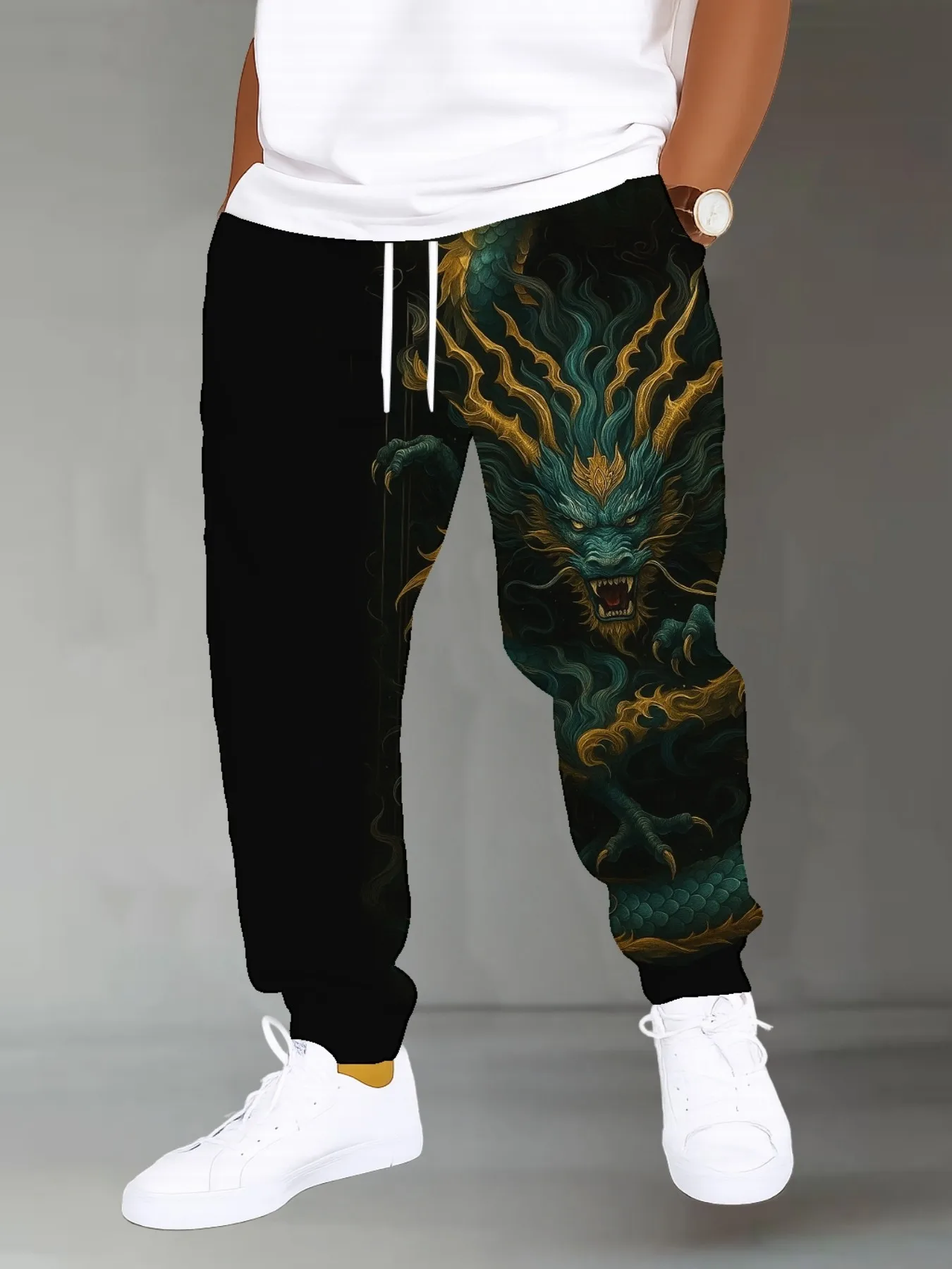 2026 Hot Selling Men's Fashion Summer Cool Dragon Pattern Running Pants Casual 3D Printed Polyester Sports Pants Large Size