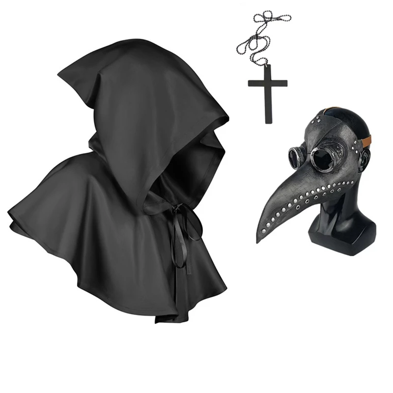 

Medieval Plague Doctor Costume Props, Dr. Bird Cape Cloak, Steampunk Mask, Crucifix Robe Priest Halloween Party, Bird Beak Headg