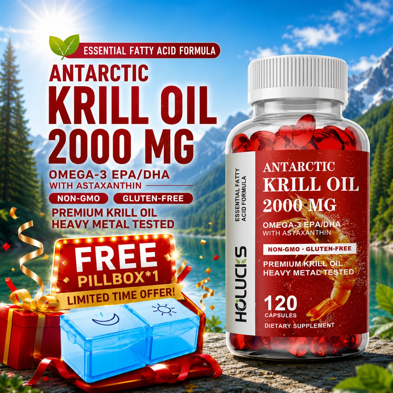 Krill Oil Supplement - HOLUCKS Pure Krill Oil Supplement with