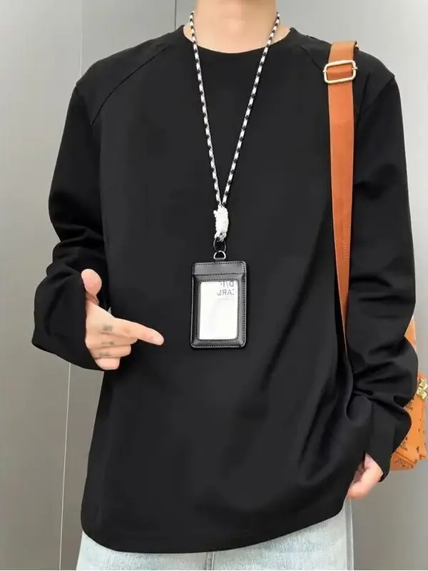 American Style round Neck Sweatshirt Man's Heavyweight Shoulder Mamba Cotton Base Shirt Inner Wear Casual Loose Fit Long Sleeve