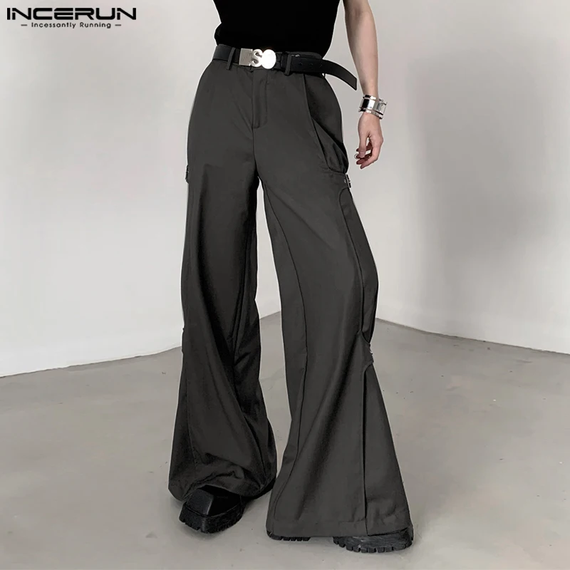 INCERUN 2024 Korean Style Trousers Stylish Men Deconstruction Design Solid Long Pants Personality Loose Wide Leg Pantalons S-5XL