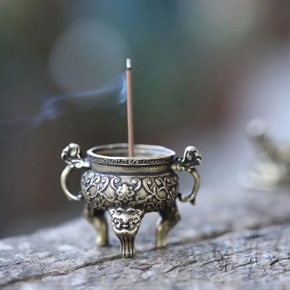 Antique Three-legged Incense Holder With Lid Hand-held two-ear aromatherapy Tray Small Mini Pixiu Incense Holder Tea Table