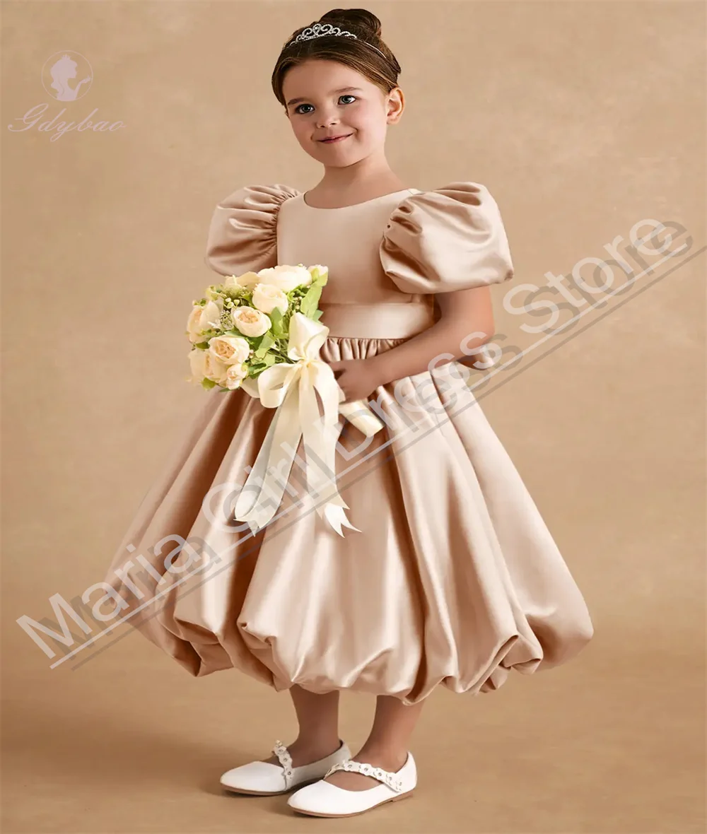 흰색 우아한 꽃의 소녀 드레스 풍선 슬리브 첫 성찬식 어린이 생일 공식 이벤트 댄스 파티 드레스 맞춤