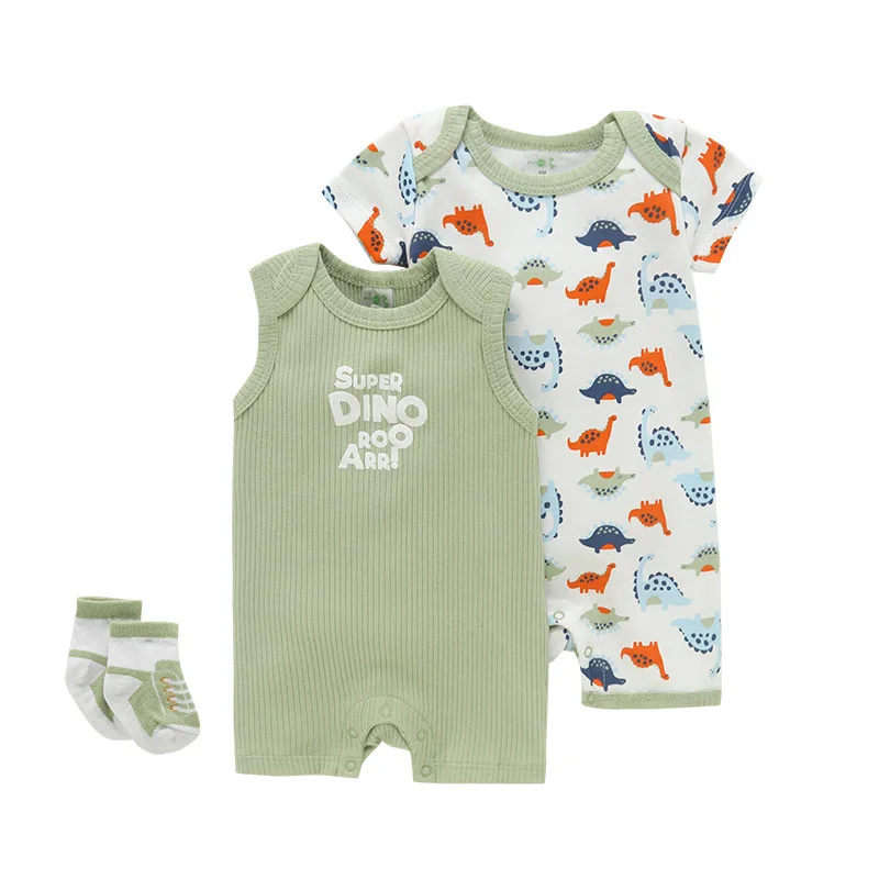 Little maven 3pcs Set Whale Summer Baby Boys Sleeveless One-Pieces Newborn Animal Dinosaur Romper Giraffe Toddler Jumpsuit