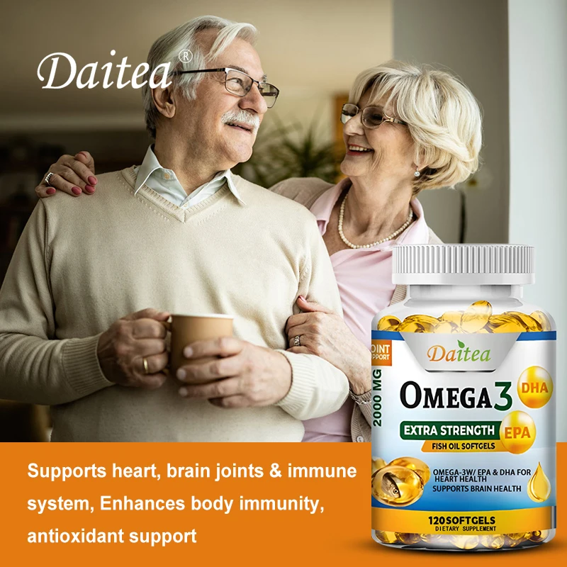 Daitea Omega 3 Fish Oil – EPA & DHA 2000 Mg – 60/120 Capsules – Overall Health and Immune Support Non-GMO Gluten Free