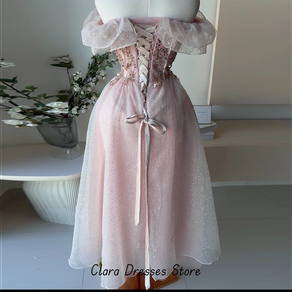 High Quality Beading Prom Dresses Elegant Pink Organza Evening Dress with Lace Up Back Modern Style A-Line Short Cocktail Gowns