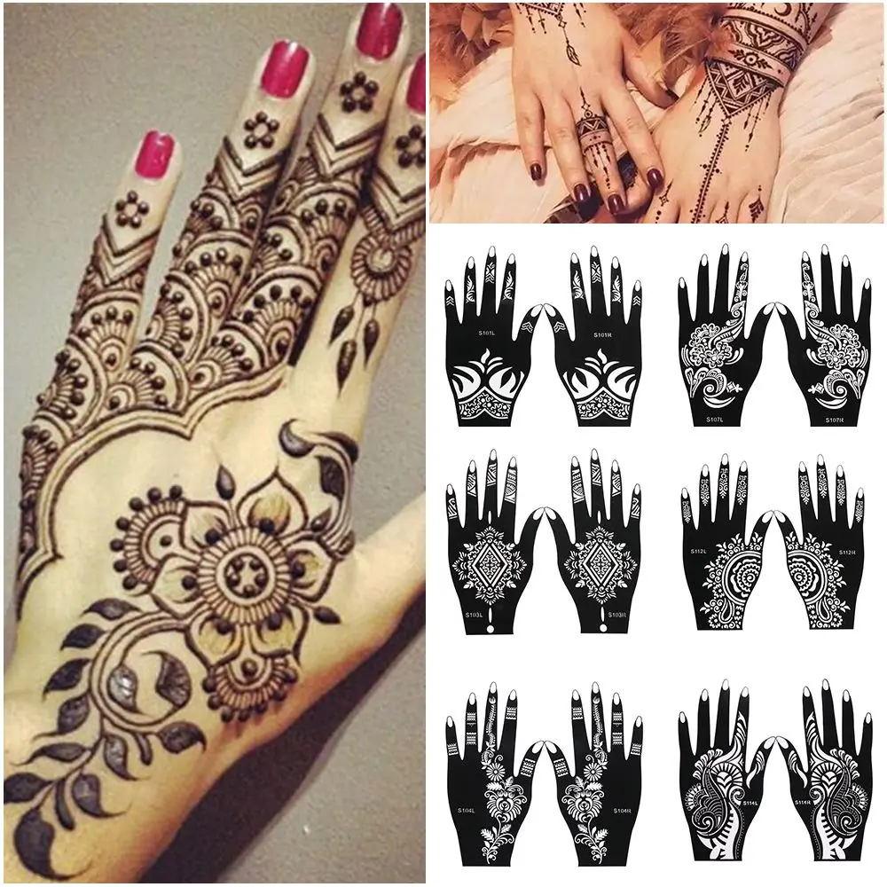 

2 Pcs Hot Sale Beauty Makeup Henna Template Sticker Tattoo Stencils DIY Body Art Temporary Hand Decal