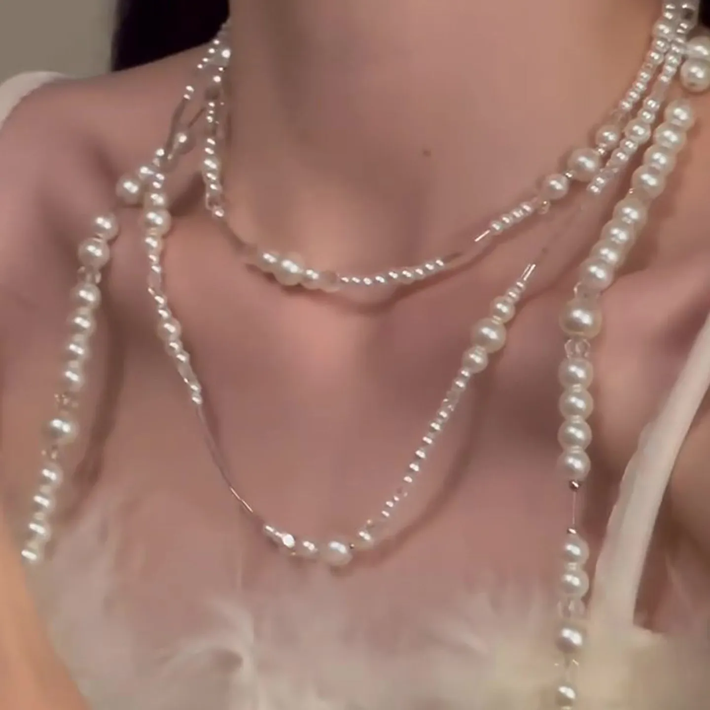 Premium Double-layer Stacked Pearl Necklace Women's Temperament Autumn and Winter Light Luxury Sweater Chain