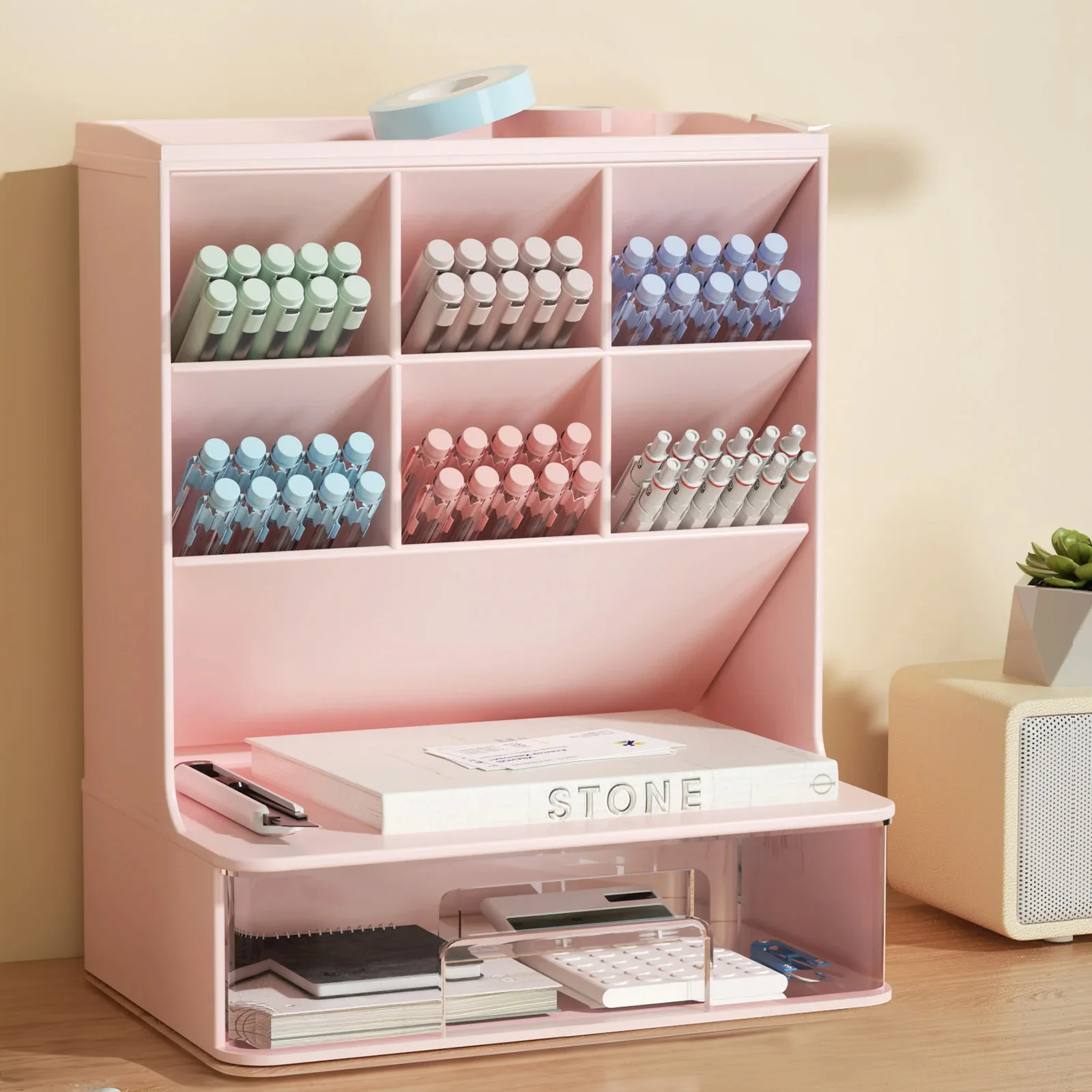 pink pen holder com gaveta lapis titulares office desk setup organizer acessorios de armazenamento gadgets material escolar casa 01